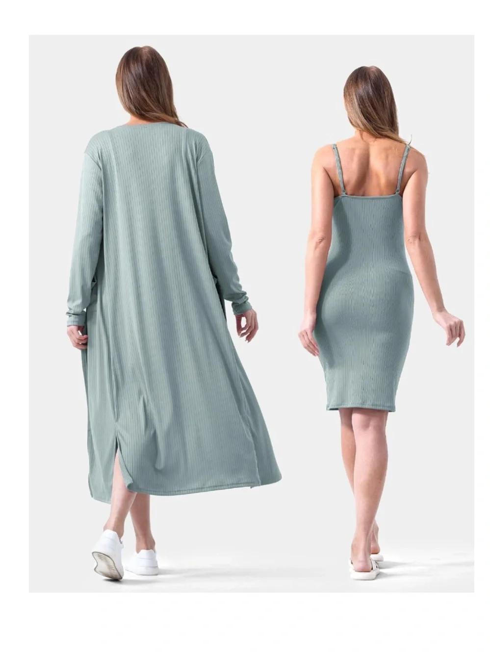 2 Piece Adjustable Maternity Dress and Cardigan Bodycon Long Sleeve Maternity - Picture 2 of 7